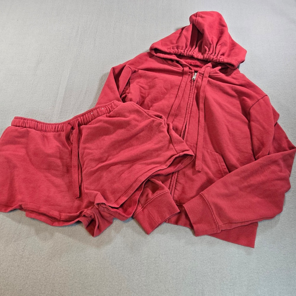 Auden Hoodie and Shorts Set Womens Medium Red Zip Up Fleece Loungewear 2pc